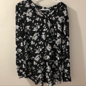 Lane Bryant black and white floral blouse